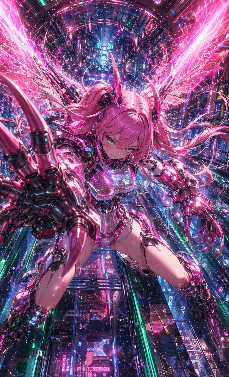 赛博朋克粉色机甲天使少女