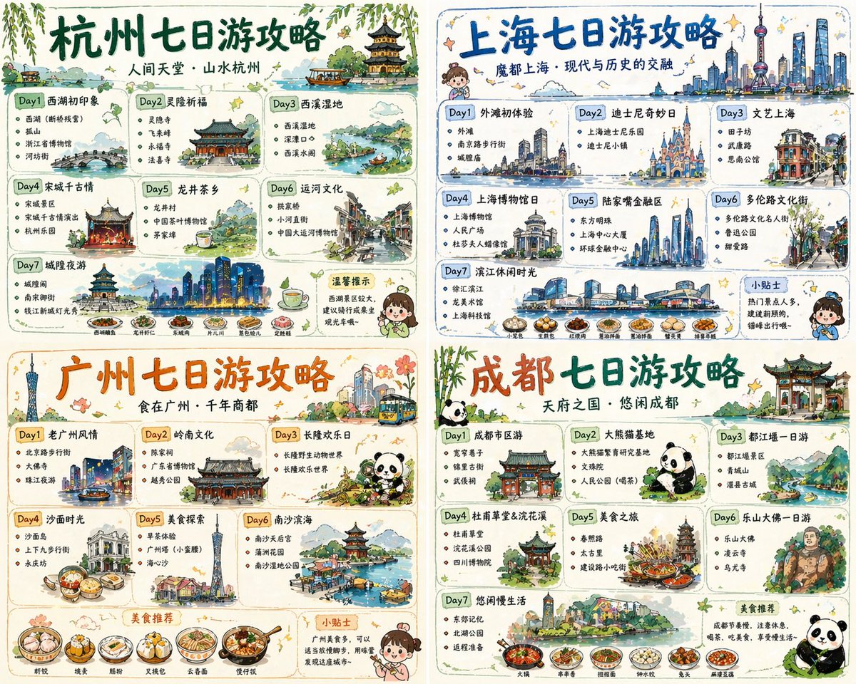 四城中国旅行指南海报套装