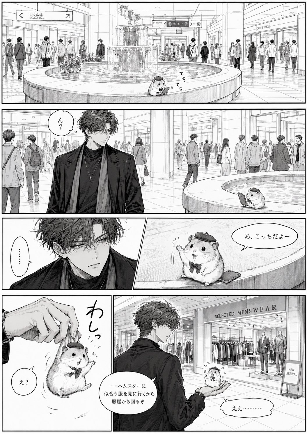 商场里的漫画仓鼠朋友