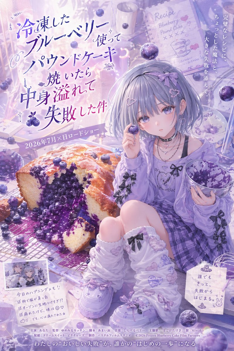 淡紫色蓝莓蛋糕动漫海报