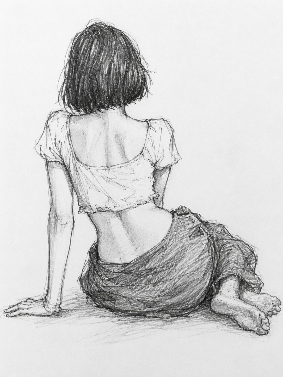 女性人物铅笔动态素描