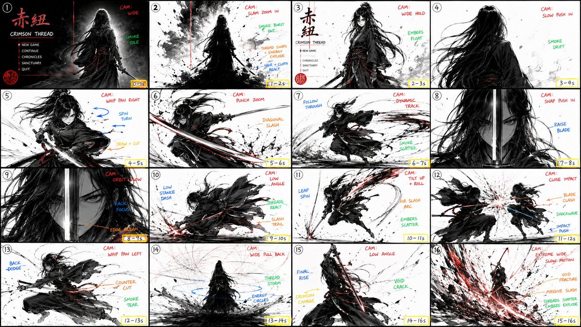 StoryBoard 提示词: 创建一个超电影感的 16:9