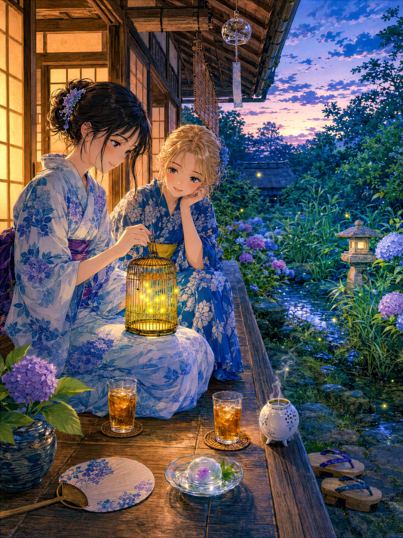 夏日缘侧观萤的少女