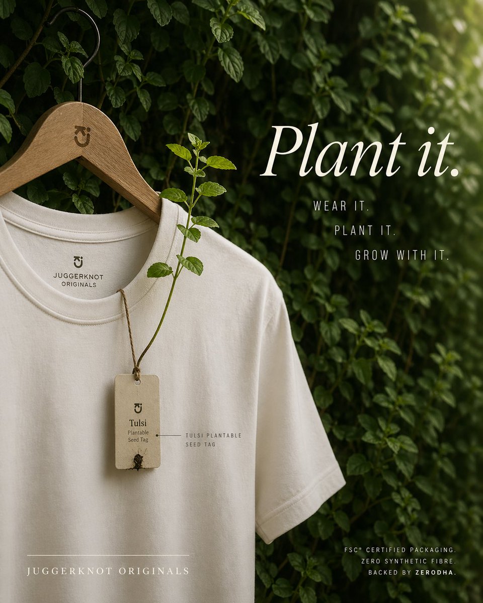 可持续 T 恤可种植吊牌广告