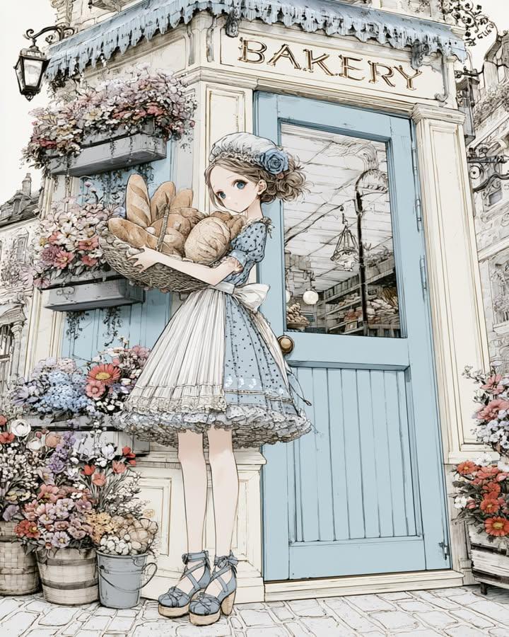 复古面包店动漫插画 2
