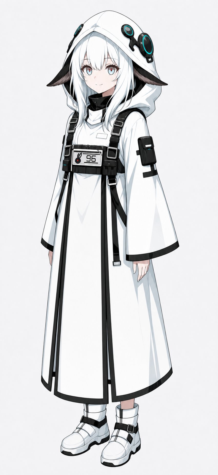 未来感白色连帽动漫少女