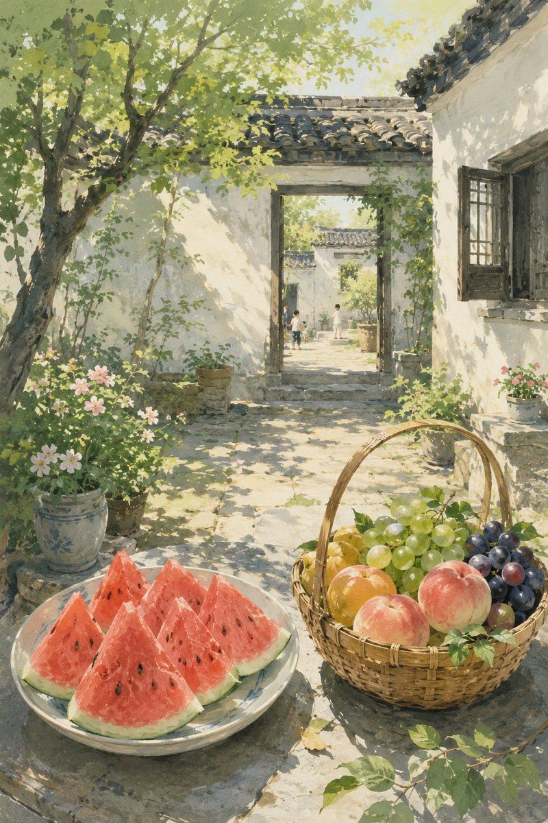 Game Asset - Summer Oriental Courtyard Illustration 2