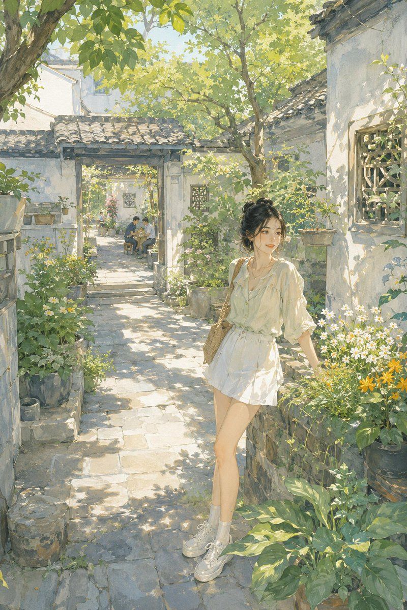Game Asset - Summer Oriental Courtyard Illustration example 4