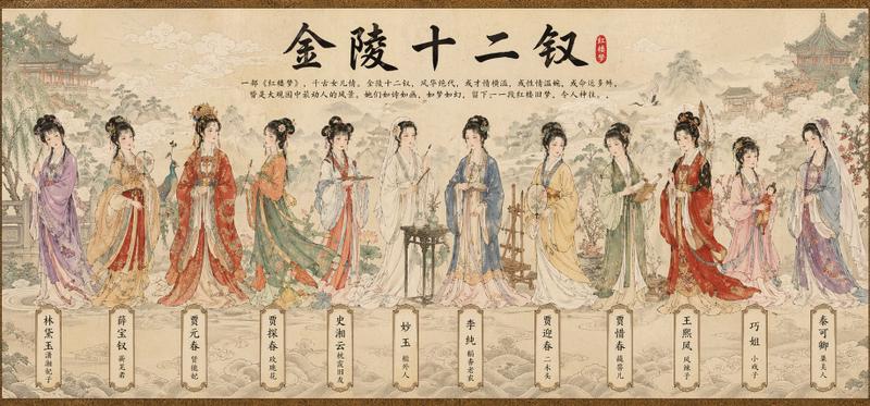 国风工笔八仙长卷插画