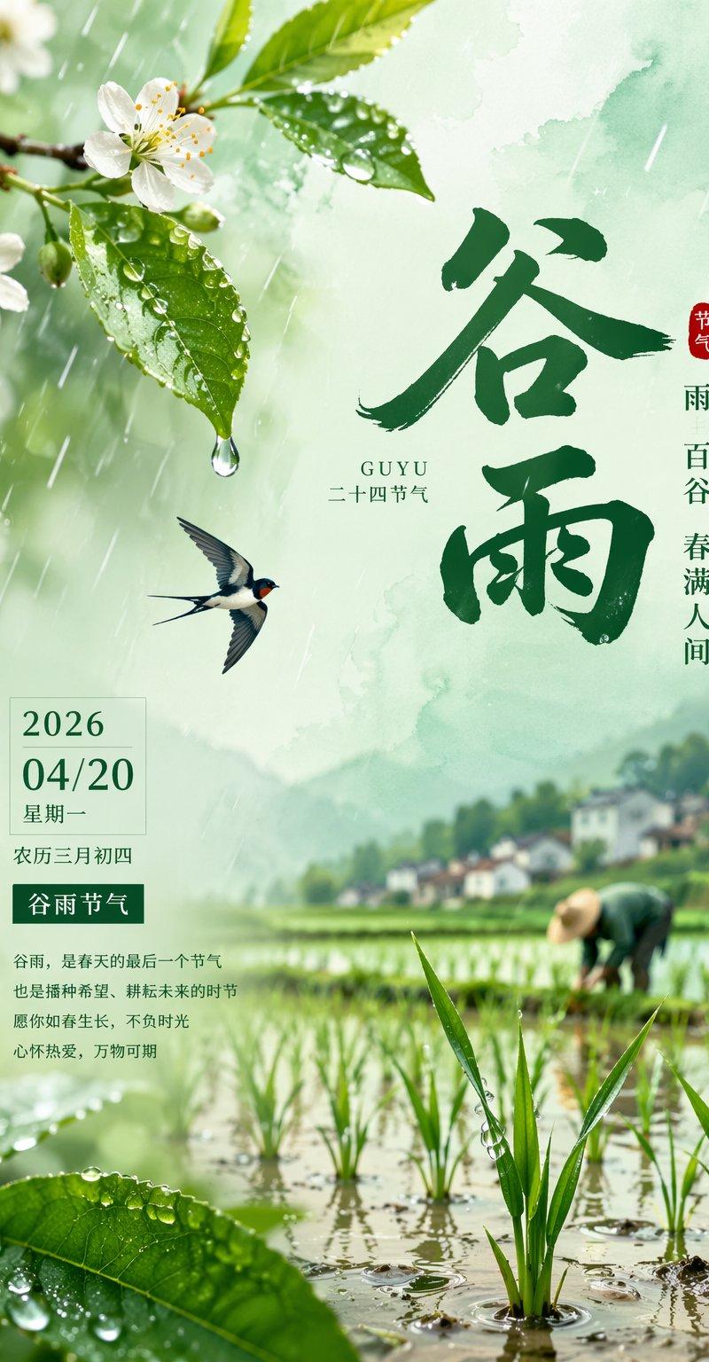 2026谷雨节气唯美海报设计