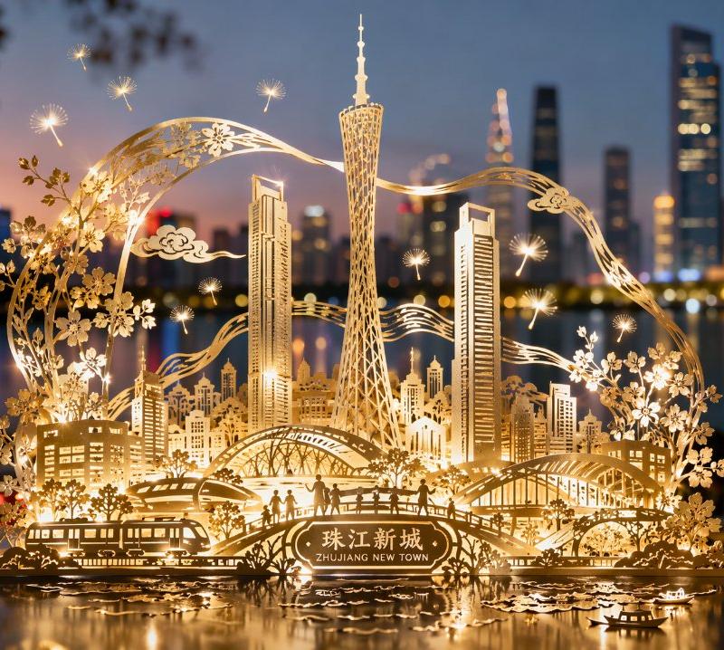 珠江新城剪纸璀璨夜景