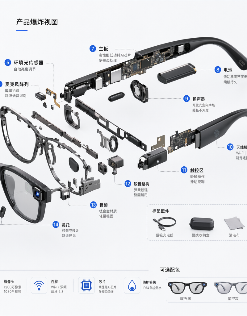 AI 眼镜爆炸拆解图