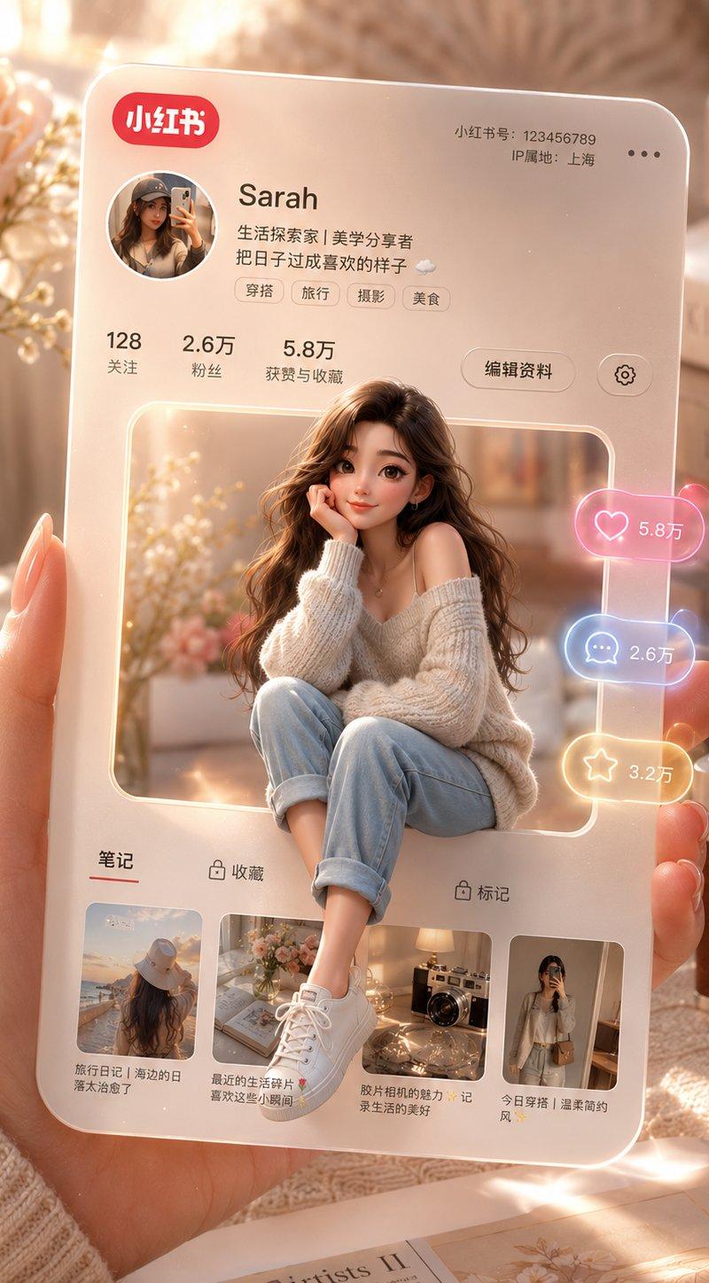 3D 小红书个人资料卡