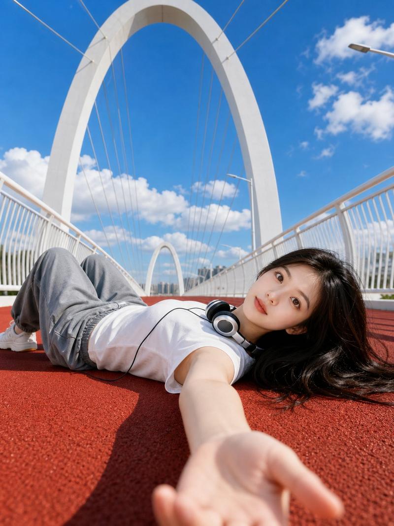 红跑道低角度夏日人像
