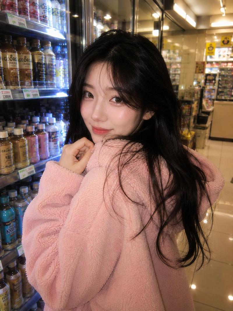 韩国便利店粉色 Hoodie 人像