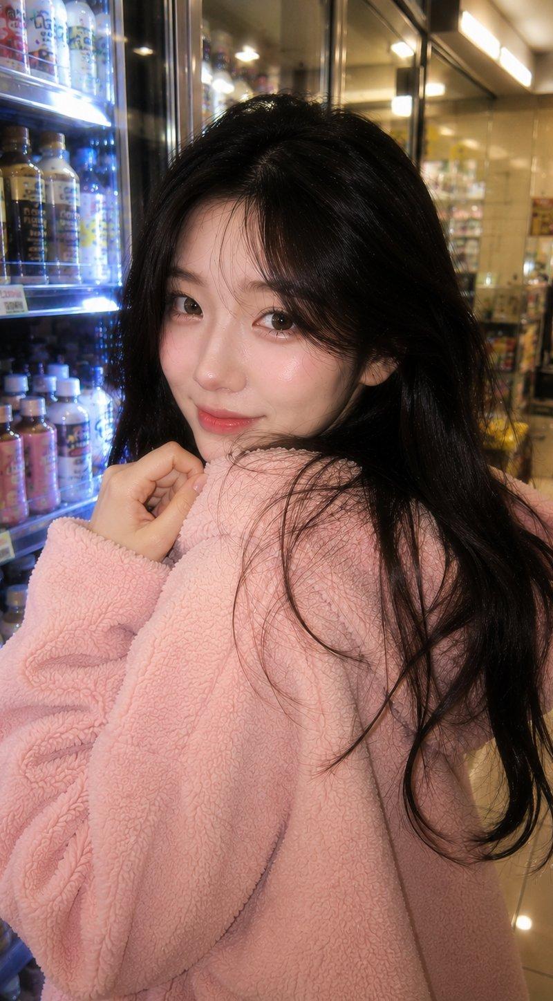 韩国便利店粉色 Hoodie 人像