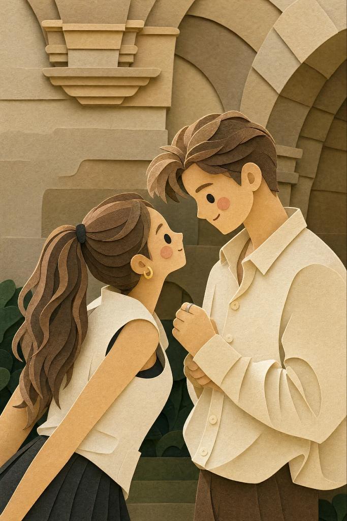 层叠纸雕情侣插画