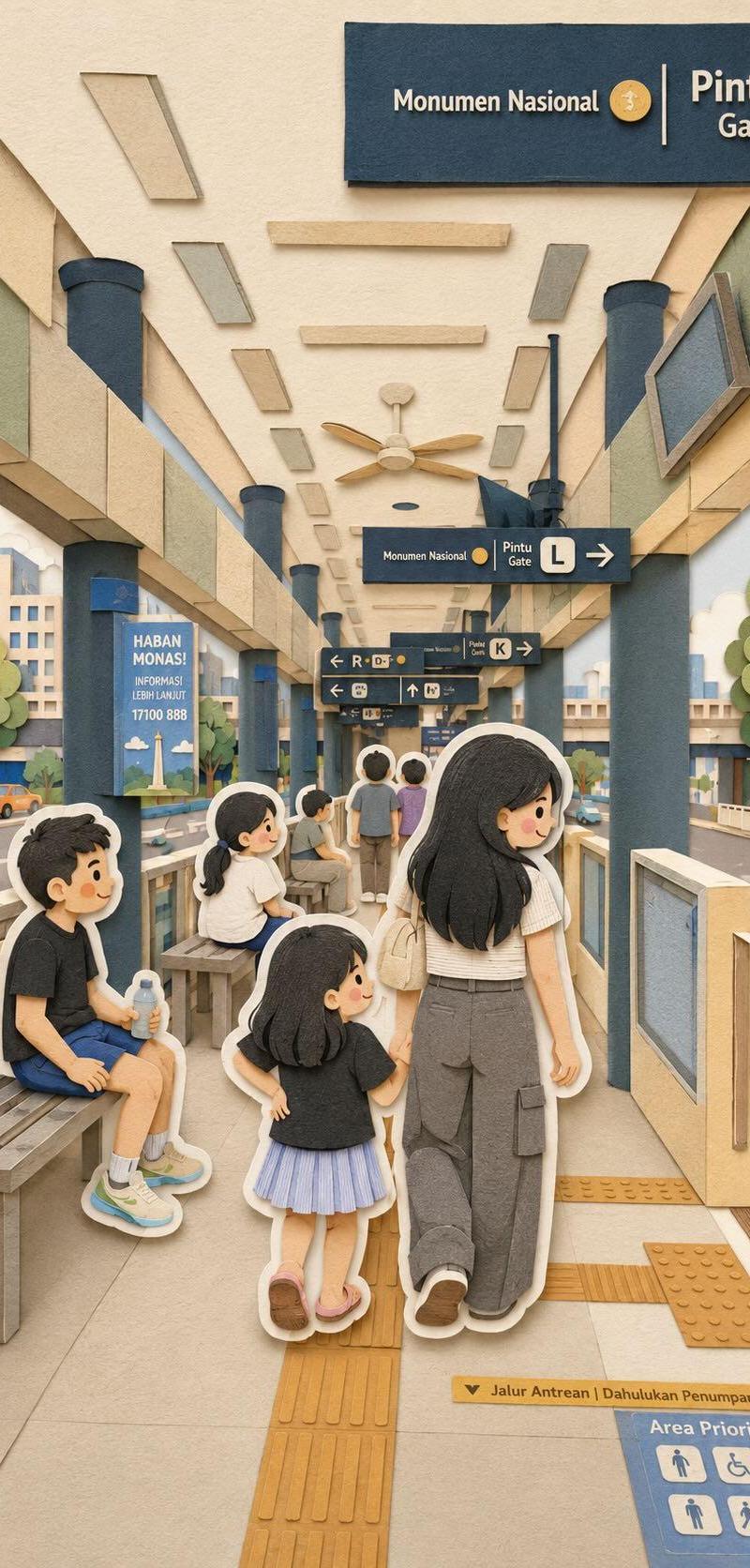 家庭旅行纸雕拼贴