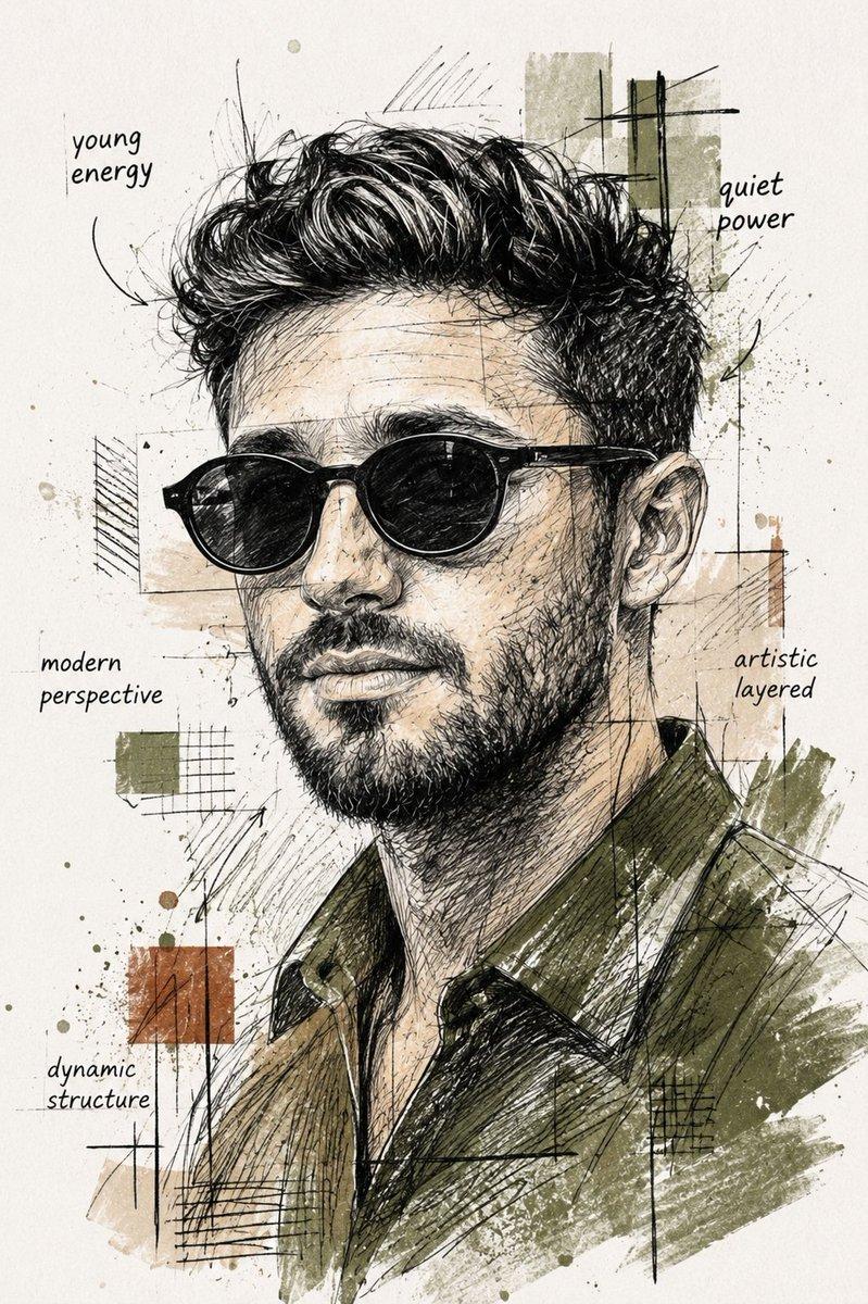 Artistic Sketch Portrait Young Man