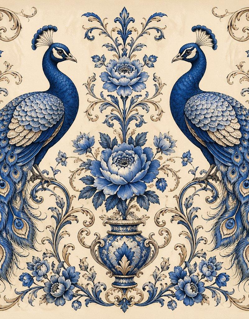 Peacock Botanical Vintage Symmetrical Art Print