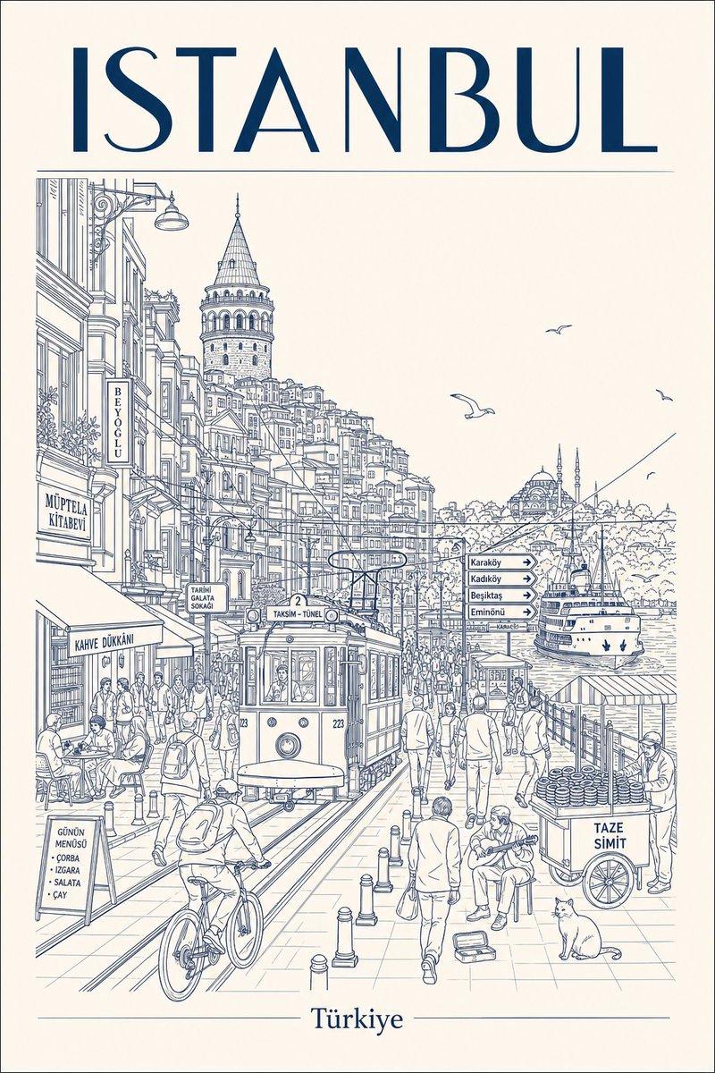 Istanbul Line-Art Travel Poster