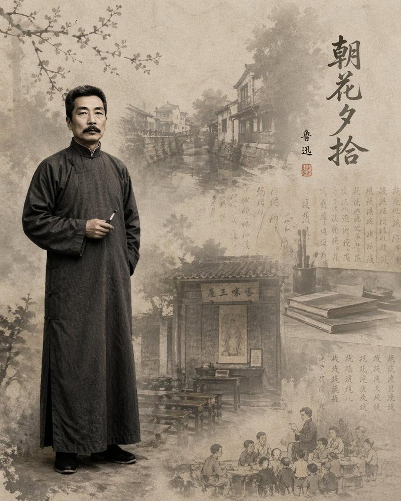 Lu Xun Morning Flowers Illustration