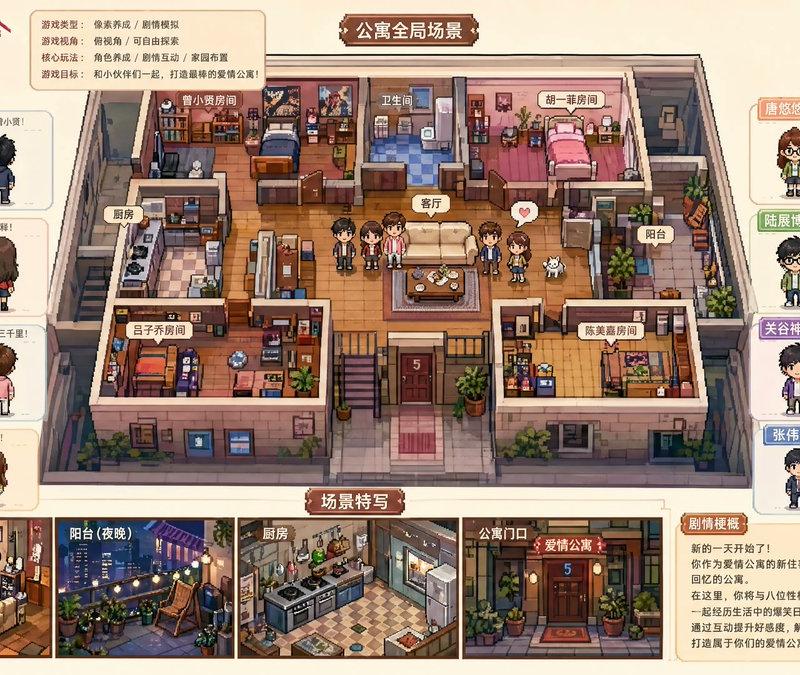 Pixel game concept board from TV drama theme