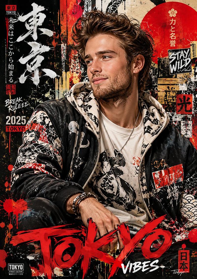 Japanese Graffiti Portrait Poster