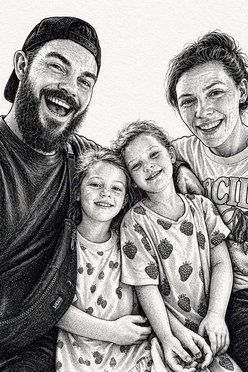 Ink-Etched Family Portrait