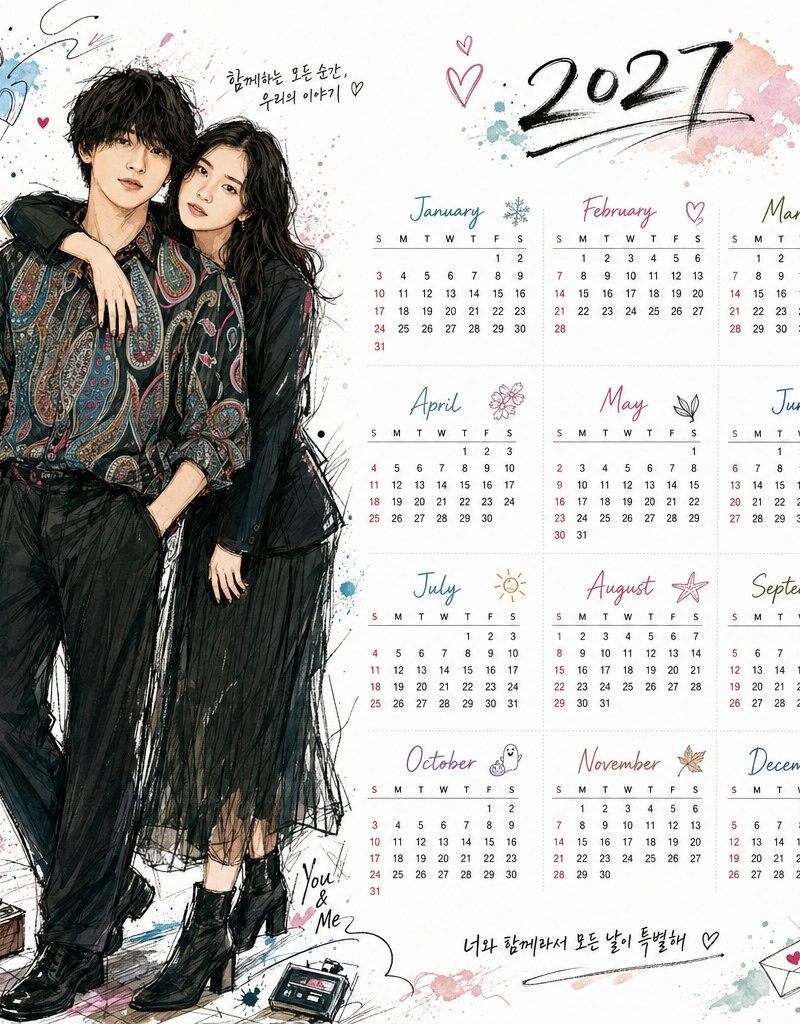 Illustrated 2027 Desktop Calendar