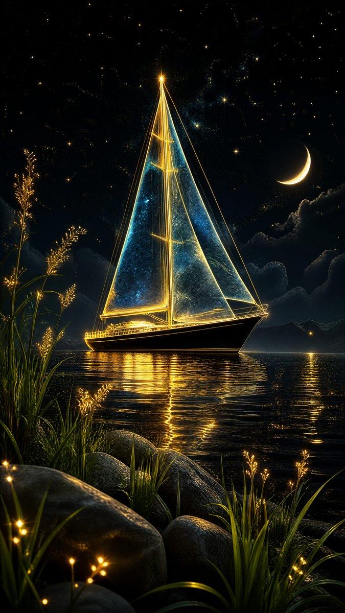 Glowing Sailboat Night Illustration