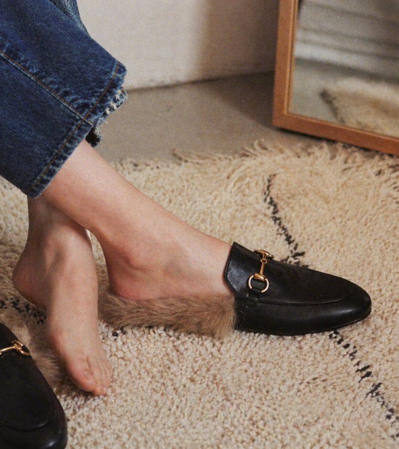 E-commerce Main Image - Luxury Fur-Lined Loafer Lifestyle Photo
