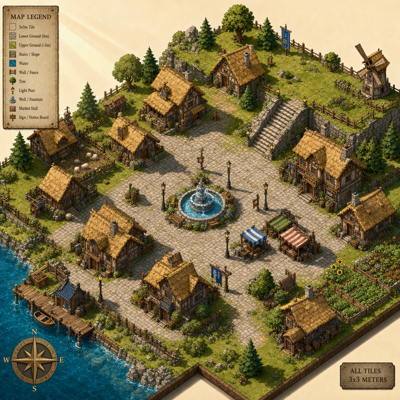 Isometric fantasy village map