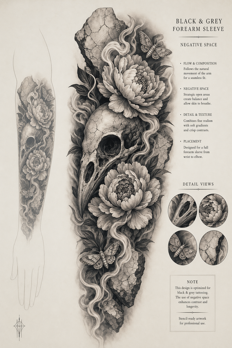 Realistic black-and-grey sleeve study