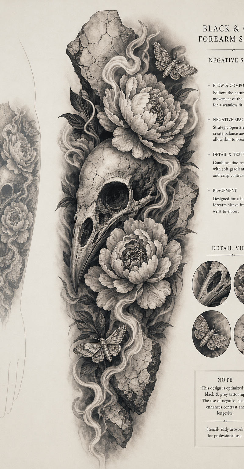 Realistic black-and-grey sleeve study