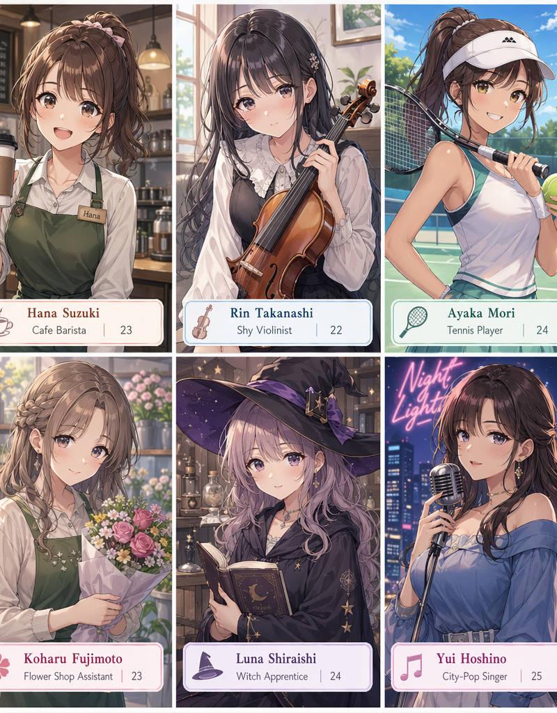 Ten-panel anime character grid