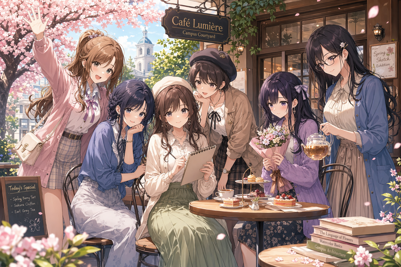 Spring cafe anime ensemble
