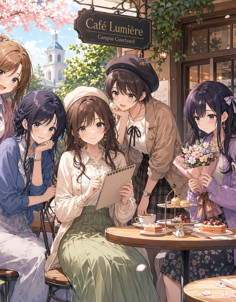 Spring cafe anime ensemble