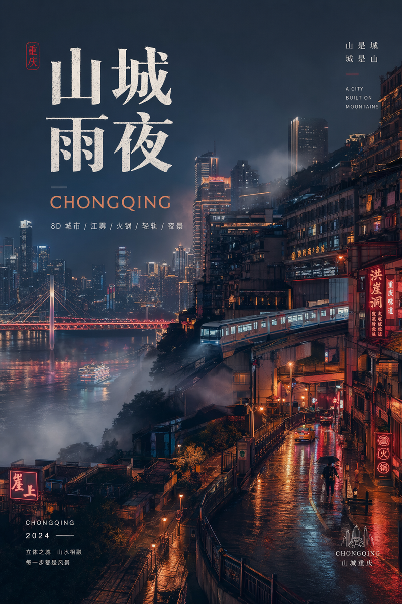 Chongqing rainy-night city promo poster