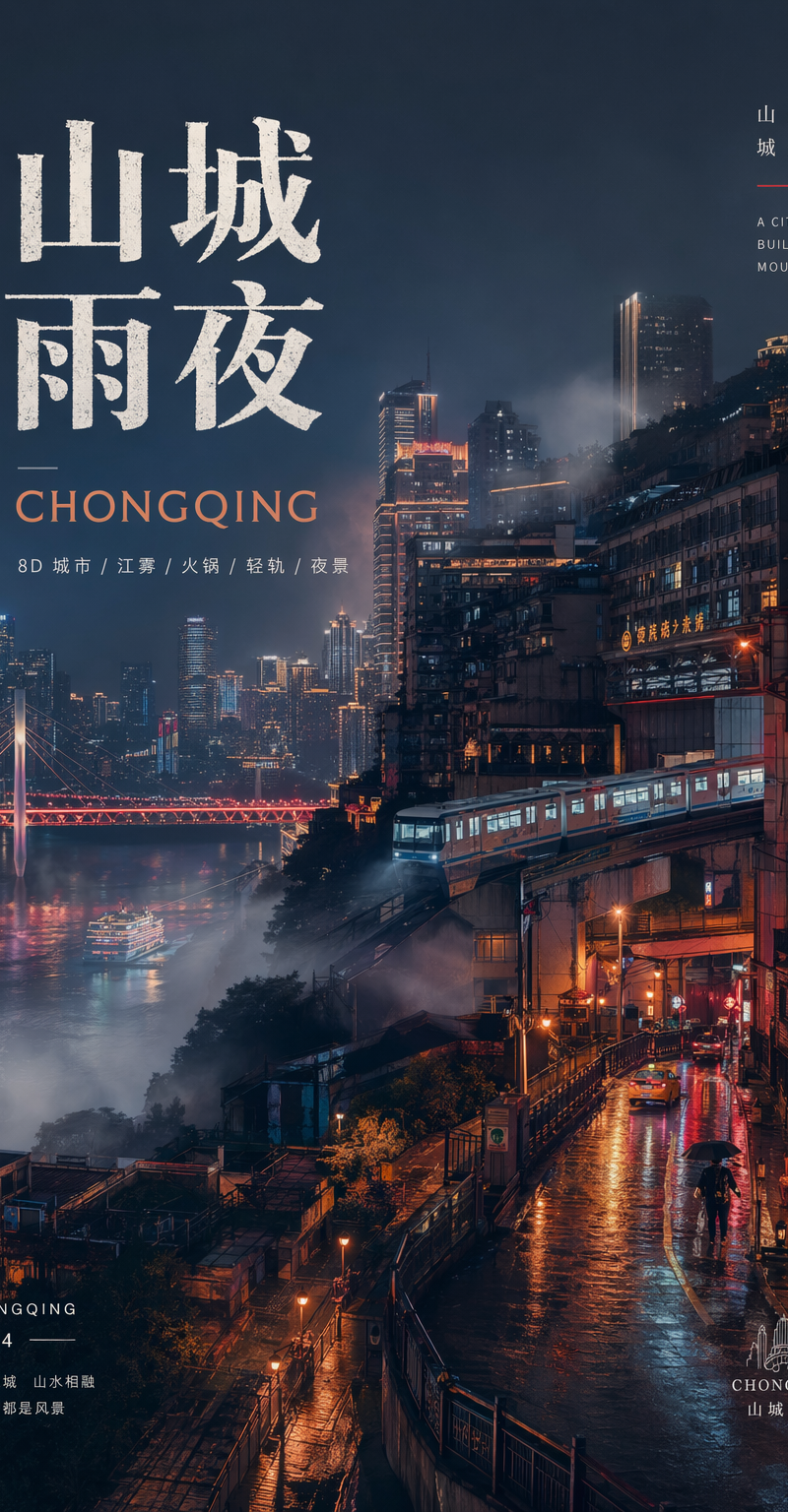 Chongqing rainy-night city promo poster