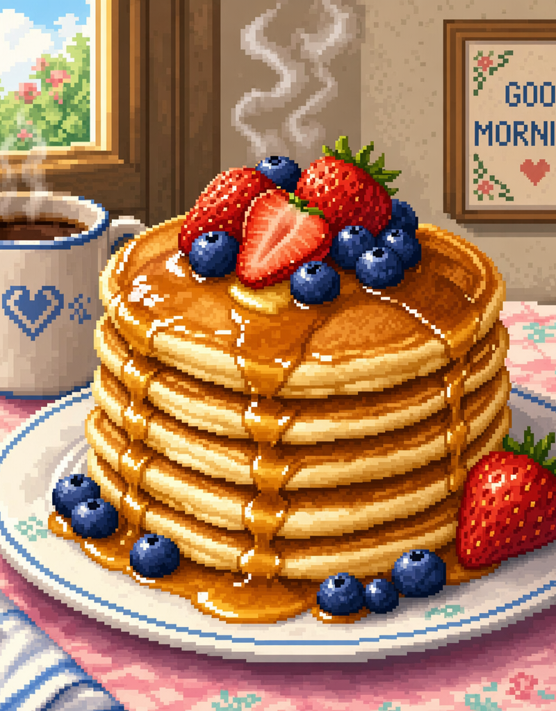 Pixel art breakfast still life