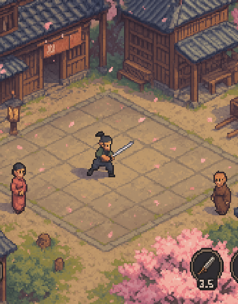 Retro Japanese town pixel RPG