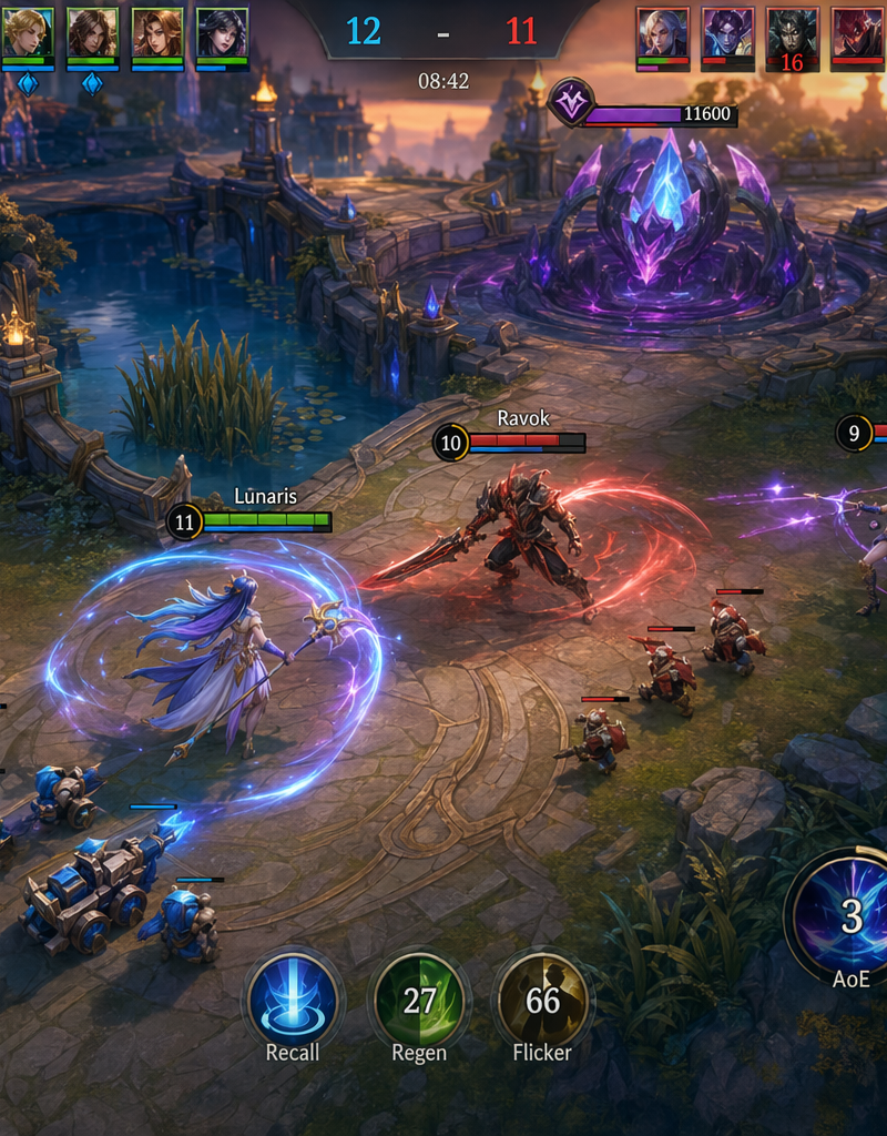 Mobile MOBA arena HUD