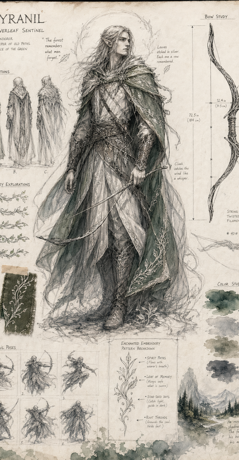 Elven archer sketchbook concept sheet