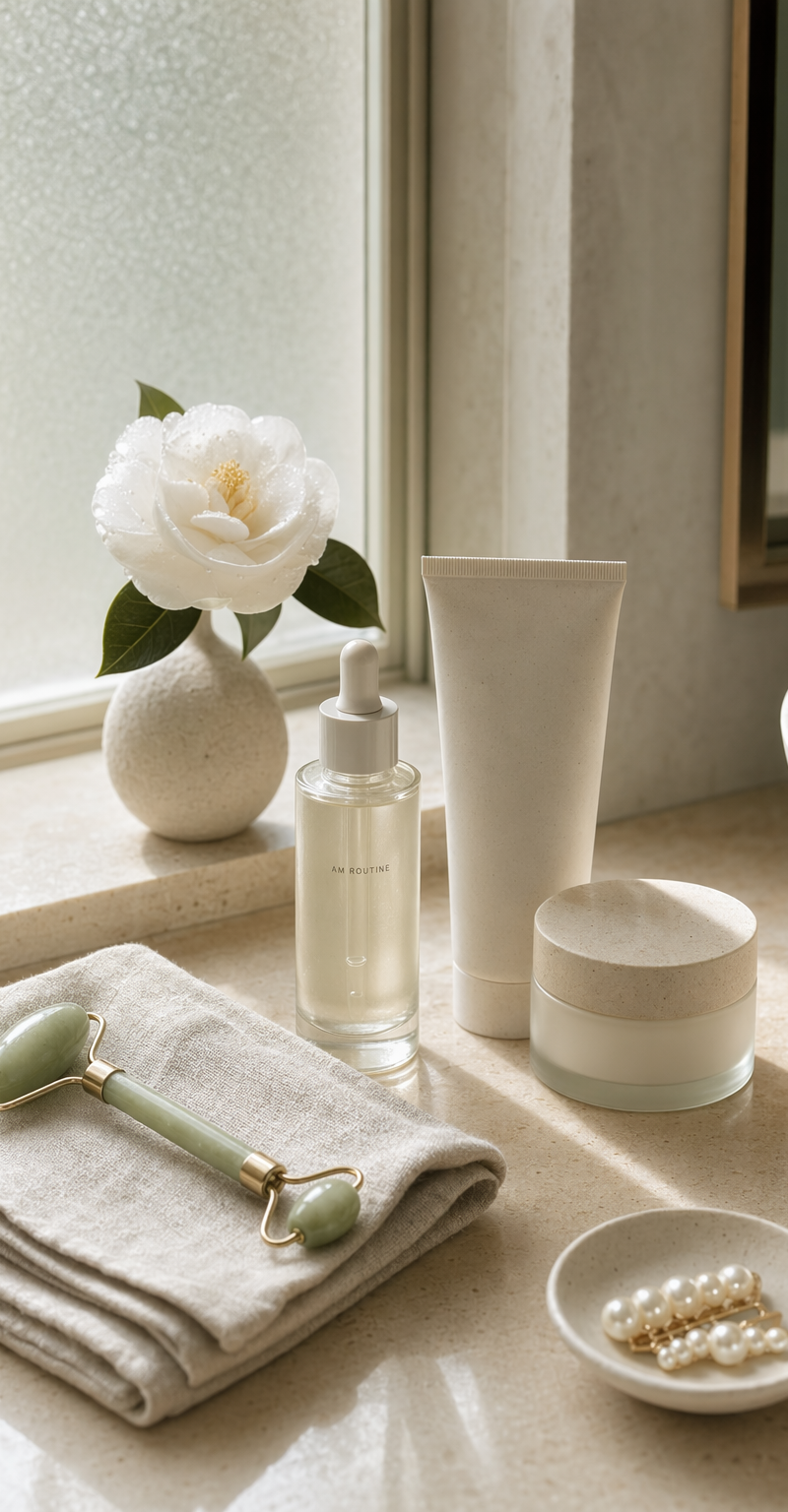 Quiet-luxury skincare morning tray