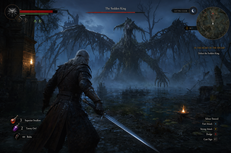 Dark-fantasy swamp boss hunt