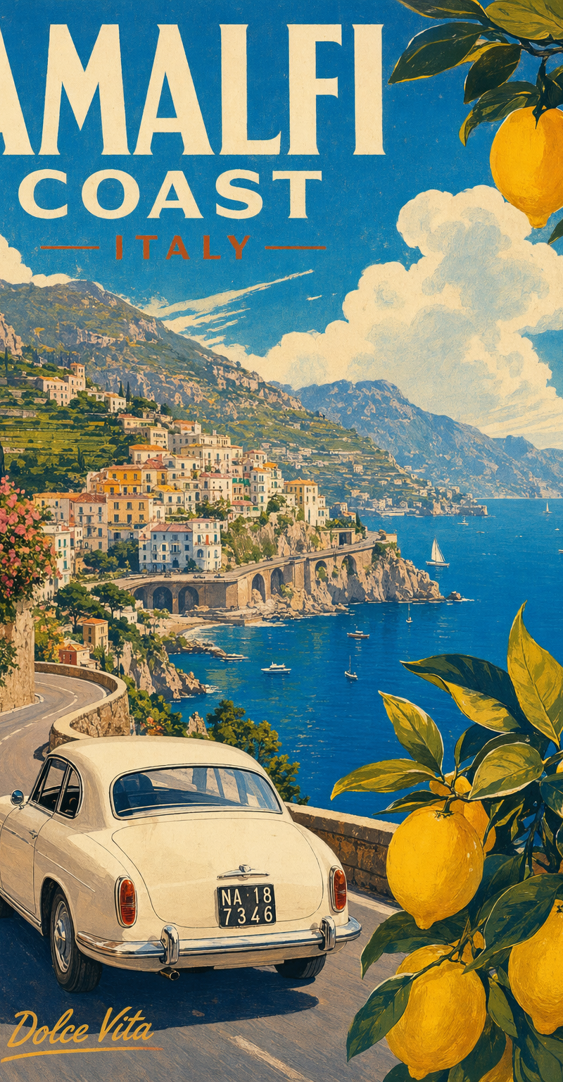 Vintage Amalfi Coast travel poster