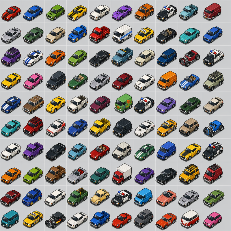 Pixel art car sprite sheet
