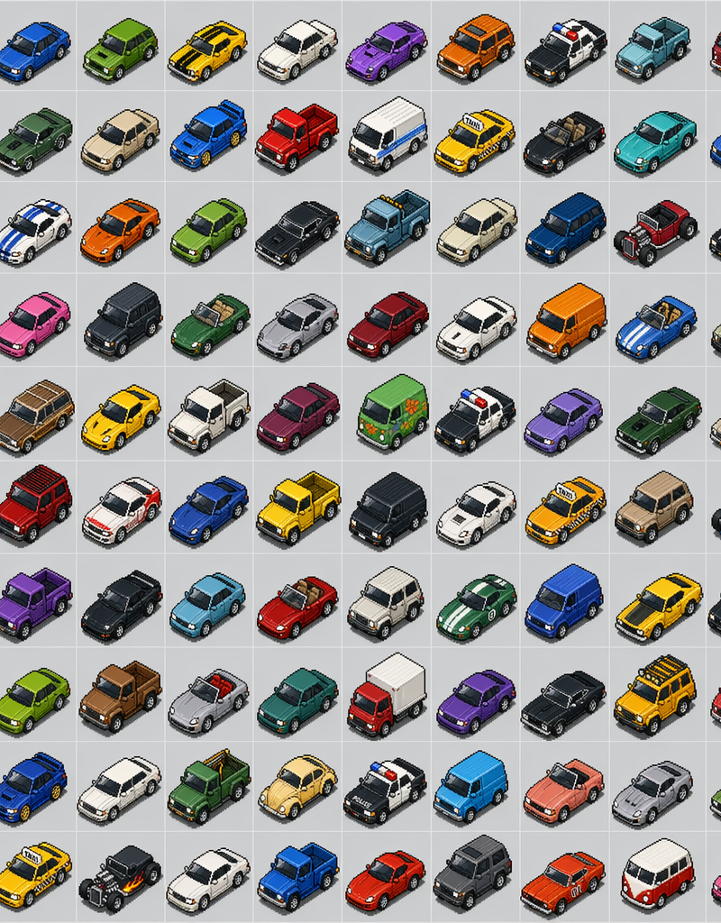 Pixel art car sprite sheet