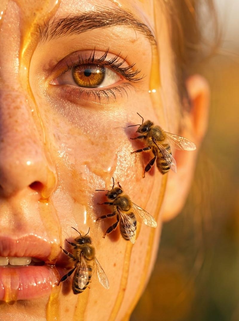 超写实蜜蜂覆盖的女人特写